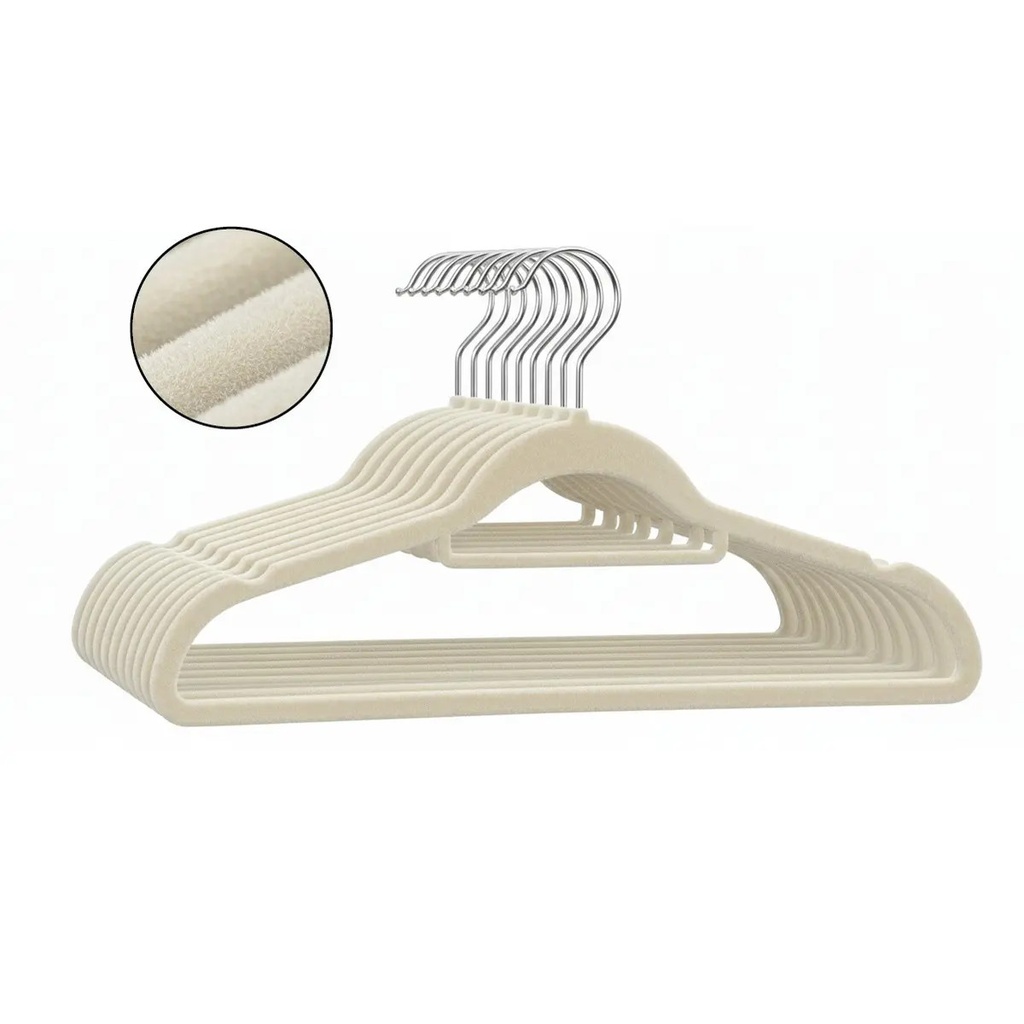 Set X25 Perchas De Terciopelo Dakota Antideslizante Premium Color Beige