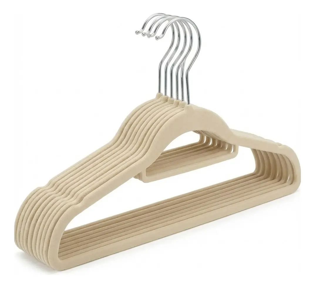 Set X75 Perchas De Terciopelo Dakota Antideslizante Premium Color Beige
