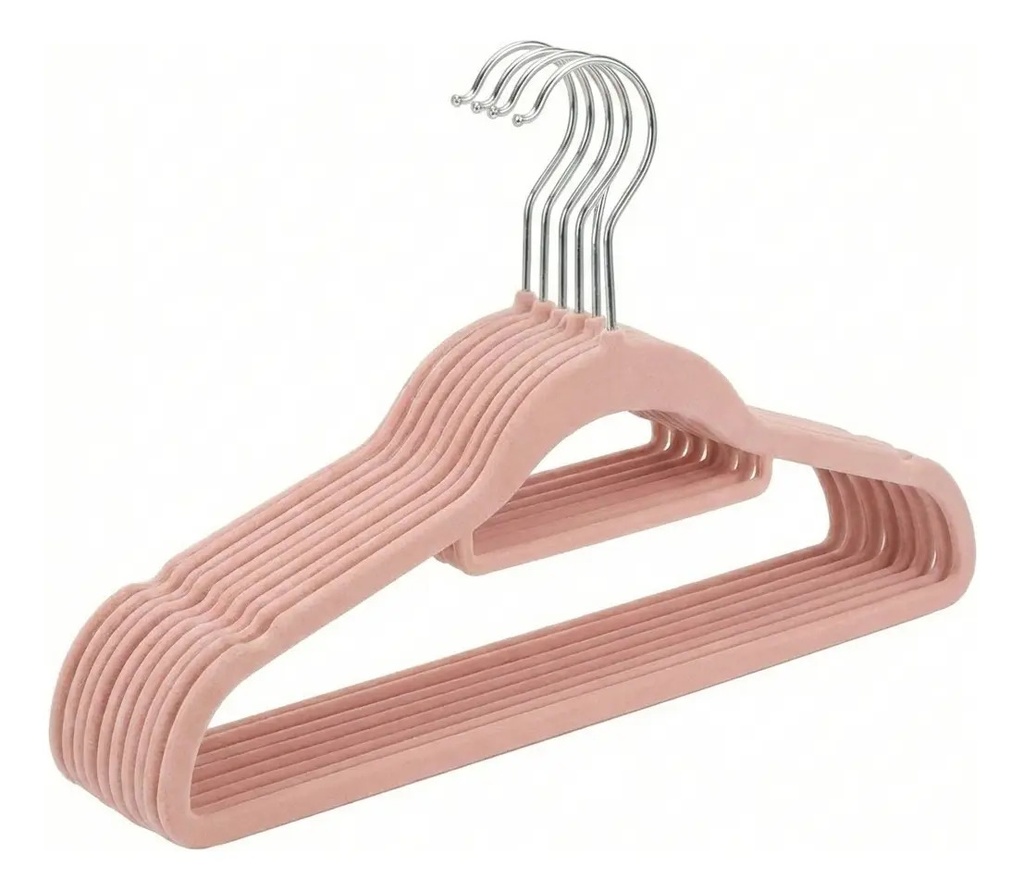 Set X25 Perchas De Terciopelo Dakota Antideslizante Premium Color Rosa