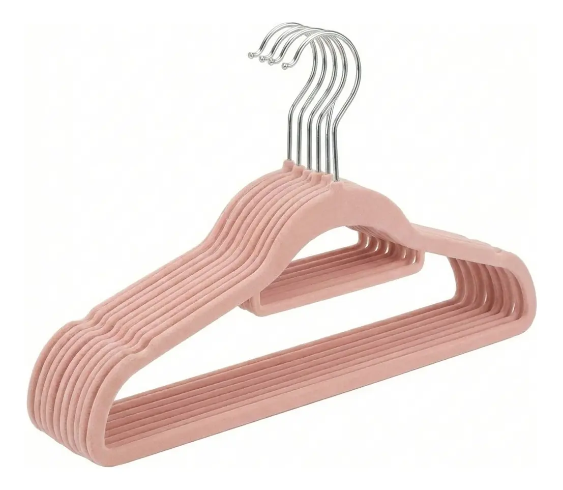 Set X75 Perchas De Terciopelo Dakota Antideslizante Premium Color Rosa