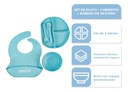 Combo Corralito Pelotero Para Bebes Azul Marino + Set Plato Babero Cubiertos Silicona Celeste Azul Marino - Celeste