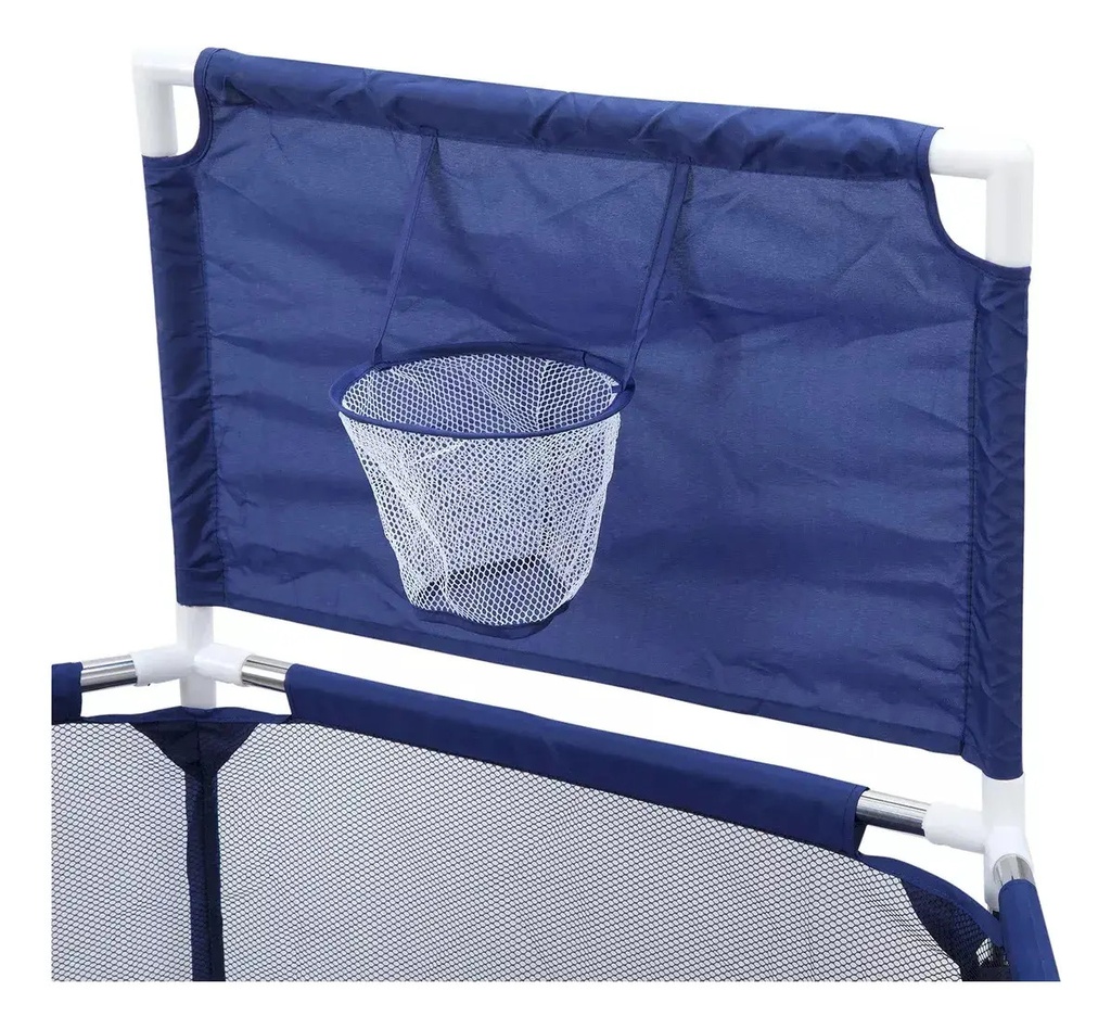 Combo Corralito Pelotero Para Bebes Azul Marino + Set Plato Babero Cubiertos Silicona Celeste Azul Marino - Celeste