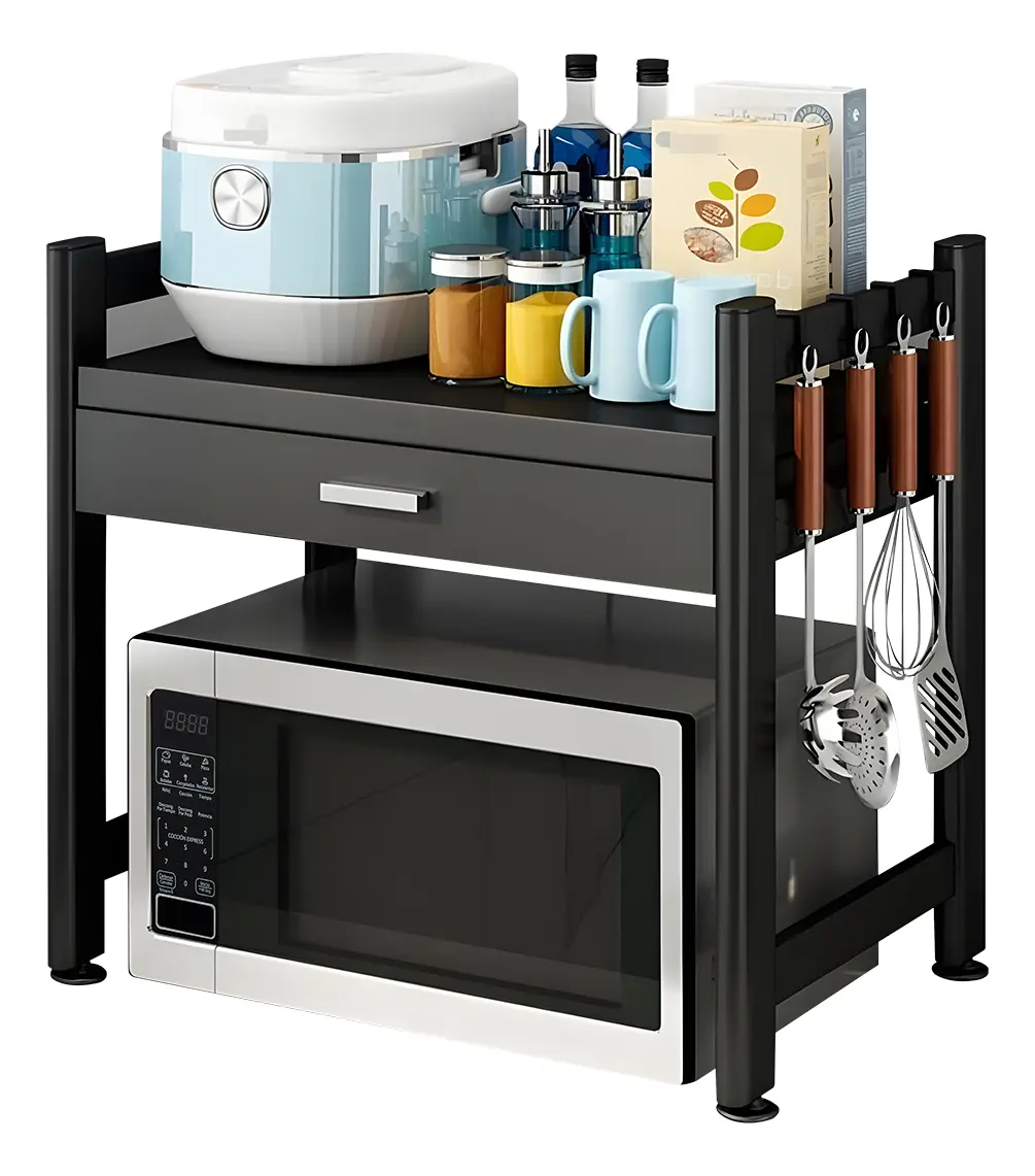 Estante Organizador Para Microondas Y Horno Eléctrico Dakota Con Cajón Negro
