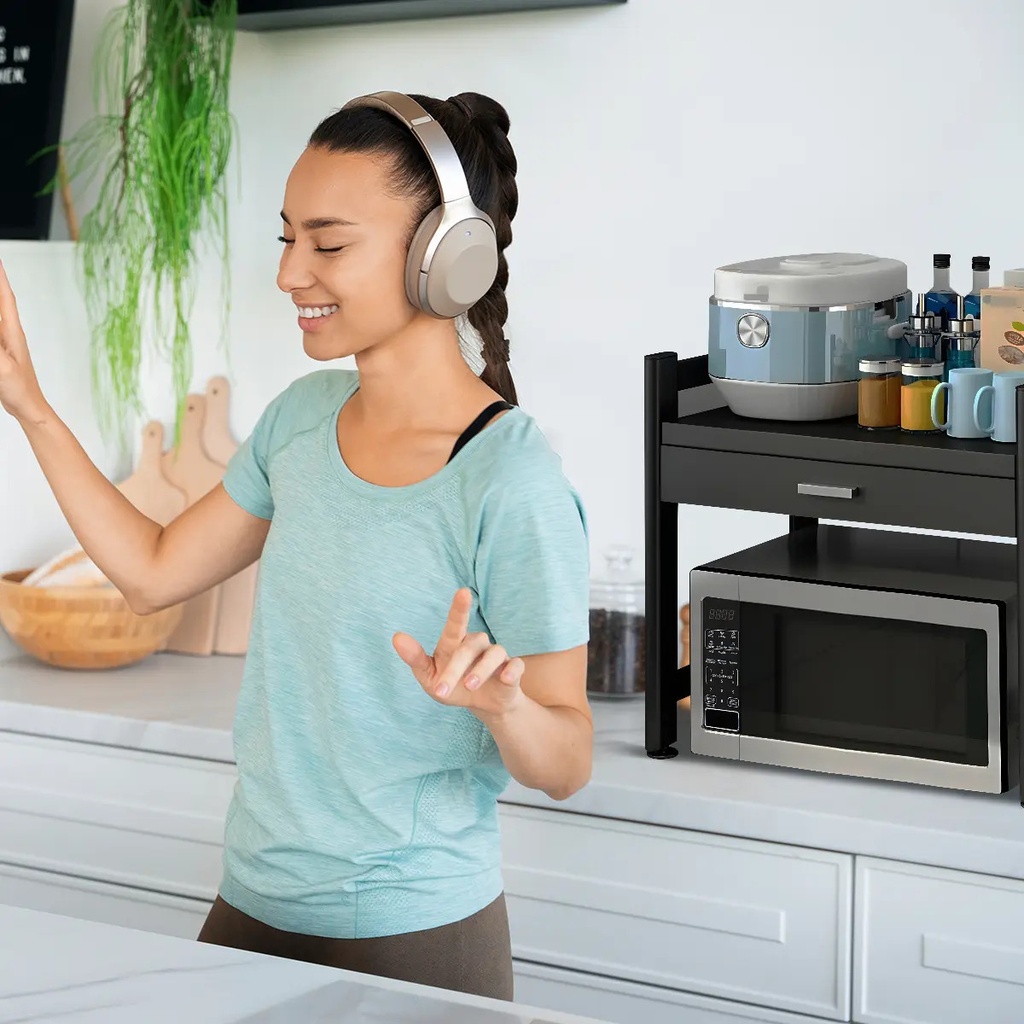 Estante Organizador Para Microondas Y Horno Eléctrico Dakota Con Cajón Negro