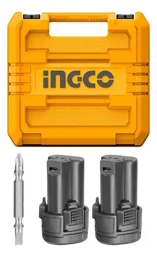 Taladro Atornillador Inalámbrico Ingco Cdli12202 Usb C 2 Baterías Maleta + Set Herramientas 46 Piezas 1/4  Ingco Incluye Guantes Moteados Amarillo