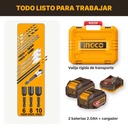 Taladro Atornillador Percutor Ingco 2 Baterias 2ah 42v 99nm Bushless Sin Carbones Incluye Guantes Cargador Y Accesorios Amarillo