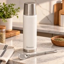 Termo Dakota 1000ml Acero Inoxidable Blanco Botella Térmica Bebidas Incluye Bombilla Acero