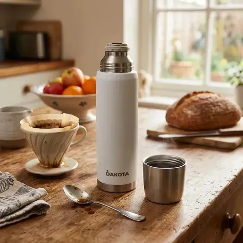 Termo Dakota 1000ml Acero Inoxidable Blanco Botella Térmica Bebidas Incluye Bombilla Acero