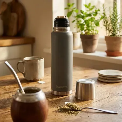 Termo Dakota 1000ml Acero Inoxidable Gris Botella Térmica Bebidas Incluye Bombilla Acero