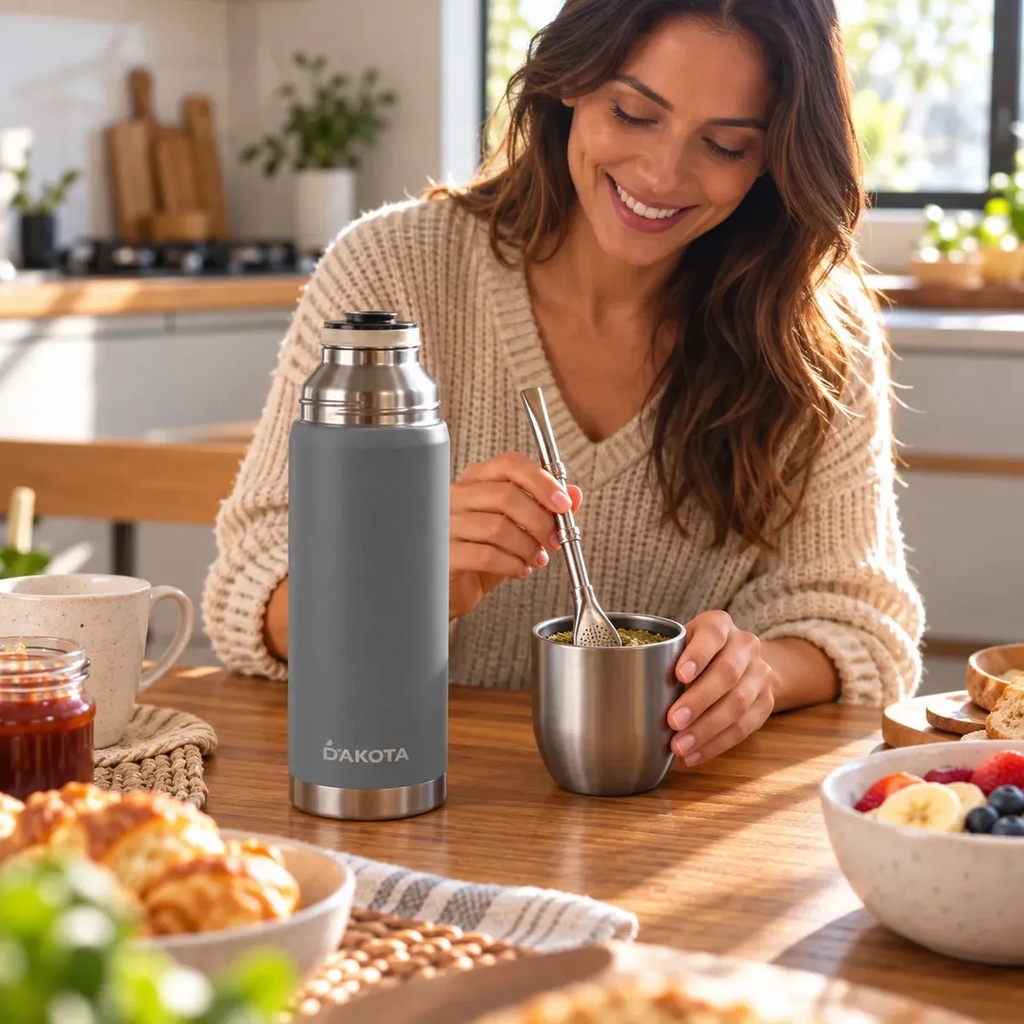 Termo Dakota 750ml Acero Inoxidable Gris Botella Térmica Bebidas Incluye Bombilla Acero