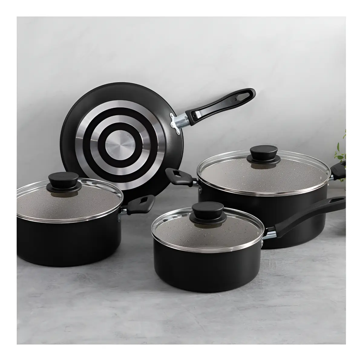 Set Bateria De Cocina Tramontina Linz Juego Sarten Ollas 7 Pzs Negro