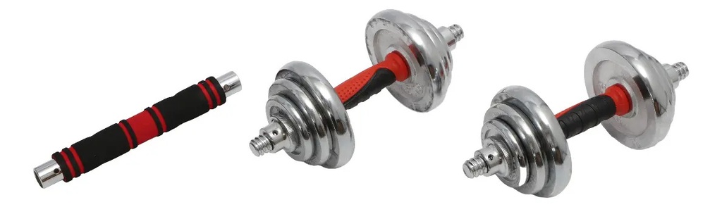 Kit Mancuernas Y Barra 20kg Dakota Discos Acero Inoxidable Metal