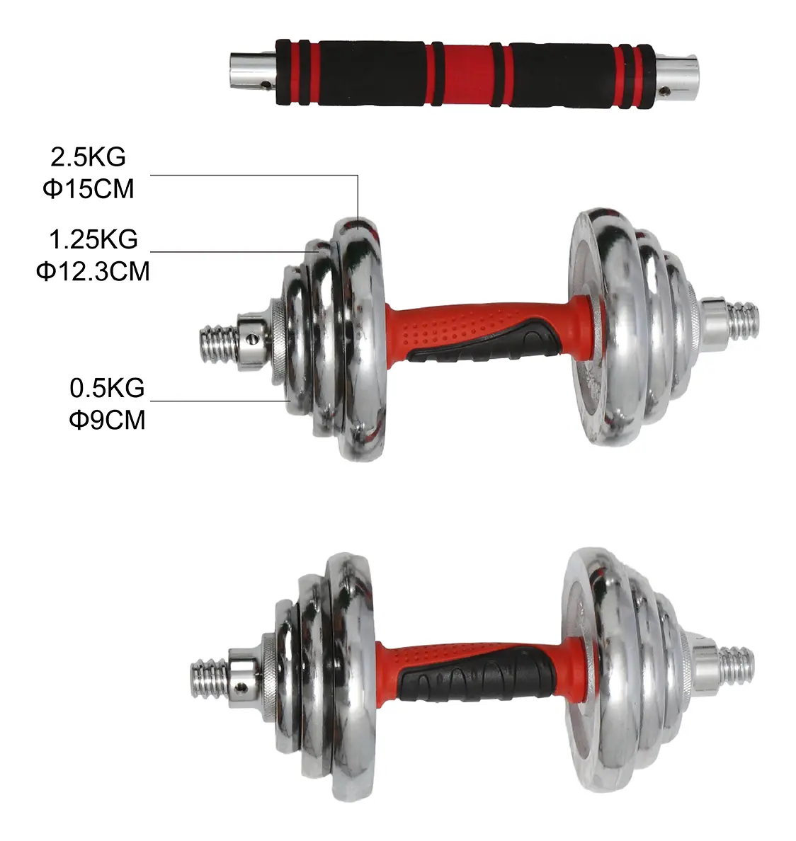 Kit Mancuernas Y Barra 20kg Dakota Discos Acero Inoxidable Metal