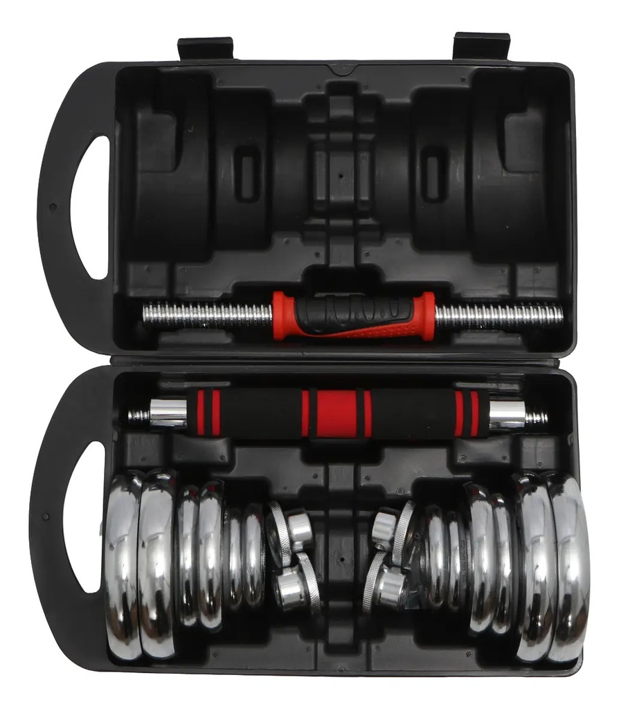 Kit Mancuernas Y Barra 20kg Dakota Discos Acero Inoxidable Metal