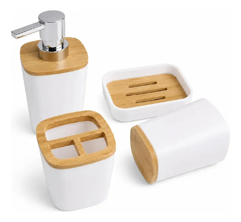 Set De Baño Accesorios 6 Piezas Dakota Bambú Color Blanco