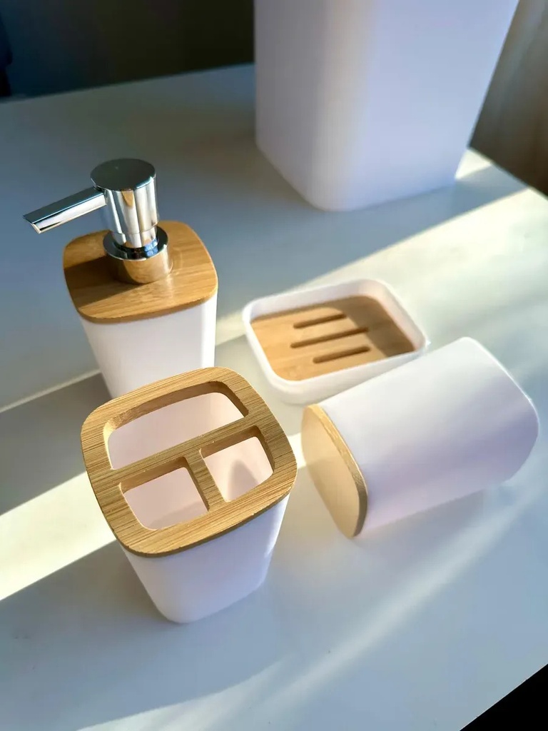Set De Baño Accesorios 6 Piezas Dakota Bambú Color Blanco