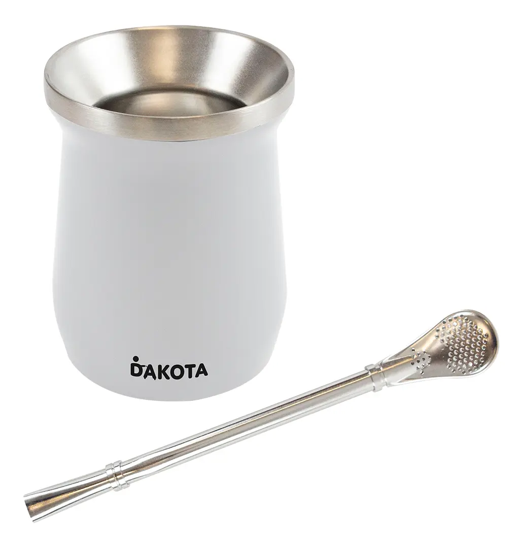 Mate Termico De Acero Inoxidable Dakota Con Bombilla De Regalo Color Blanco