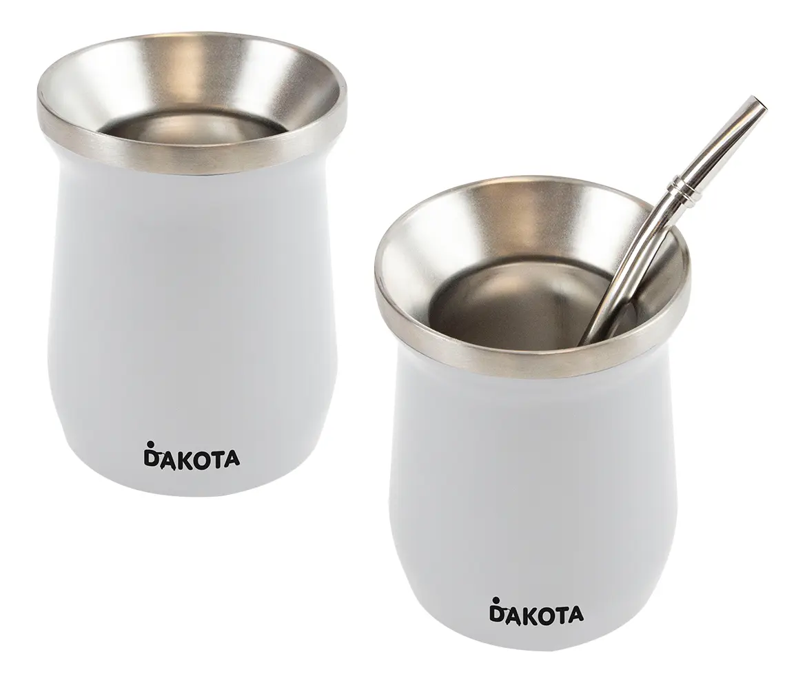Mate Termico De Acero Inoxidable Dakota Con Bombilla De Regalo Color Blanco