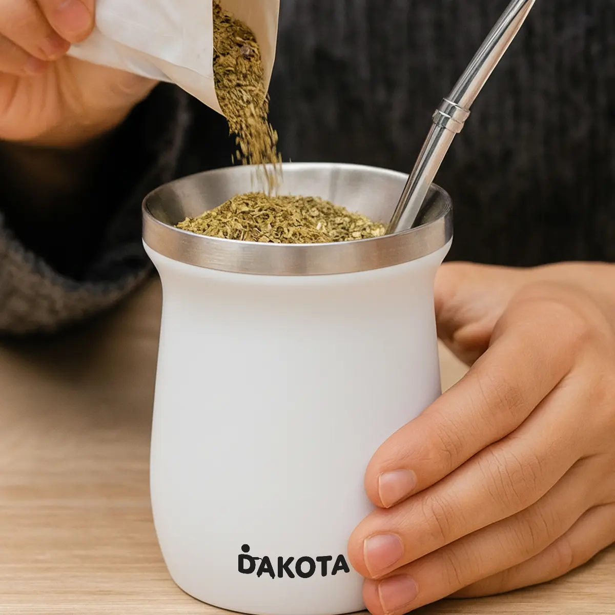 Mate Termico De Acero Inoxidable Dakota Con Bombilla De Regalo Color Blanco