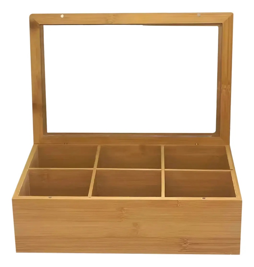 Caja De Té Dakota Madera 24x21,5cm Organizadora Porta Saquitos 6 Divisiones Marrón