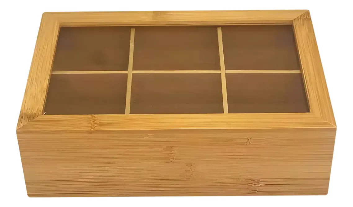 Caja De Té Dakota Madera 24x21,5cm Organizadora Porta Saquitos 6 Divisiones Marrón