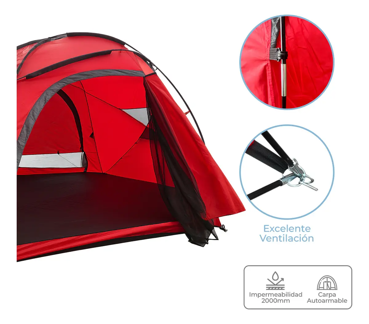 Carpa 10 Personas Dakota Facil Armado 420x290x220cm Reforzada Color Rojo
