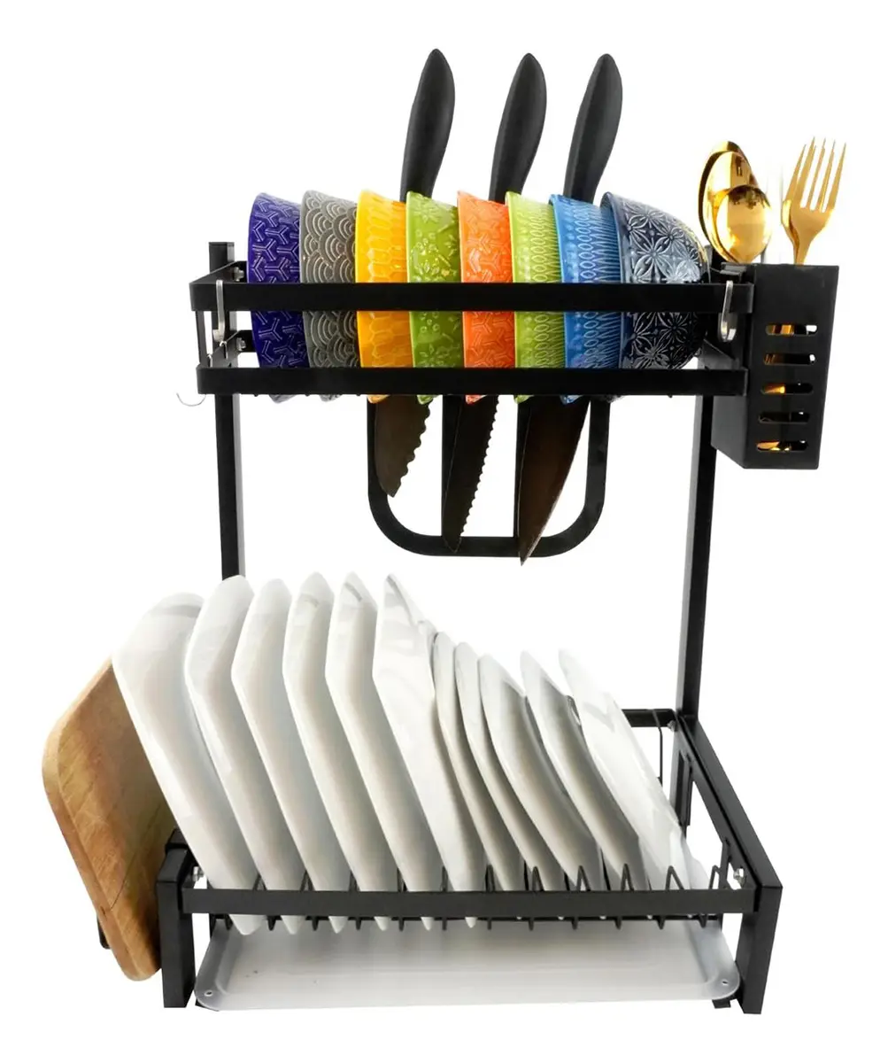 Escurridor Seca Platos Ep20 Dakota Acero 2 Niveles Cocina Color Negro Mate