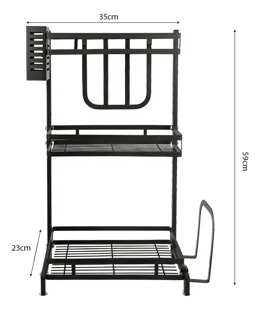Secaplatos 3 Niveles Dakota Hogar Con Bandeja Porta Cubiertos Ideal Cocina Organizador Negro Mate