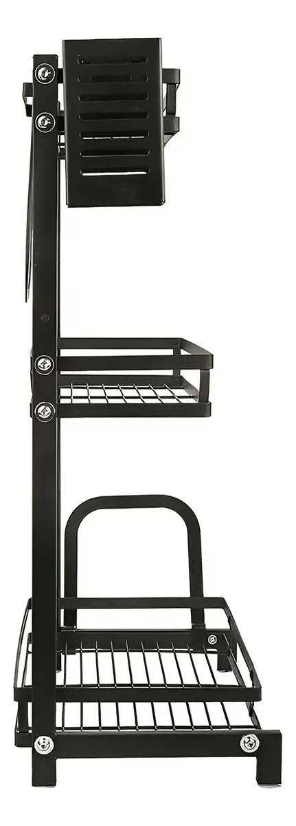 Secaplatos 3 Niveles Dakota Hogar Con Bandeja Porta Cubiertos Ideal Cocina Organizador Negro Mate
