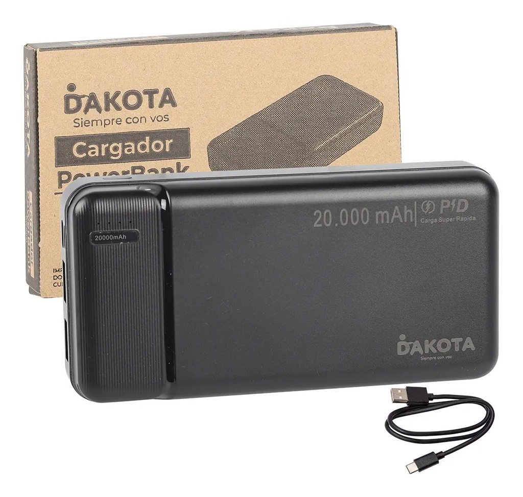 Cargador Portátil Dakota Power Bank Carga Rápida Negro
