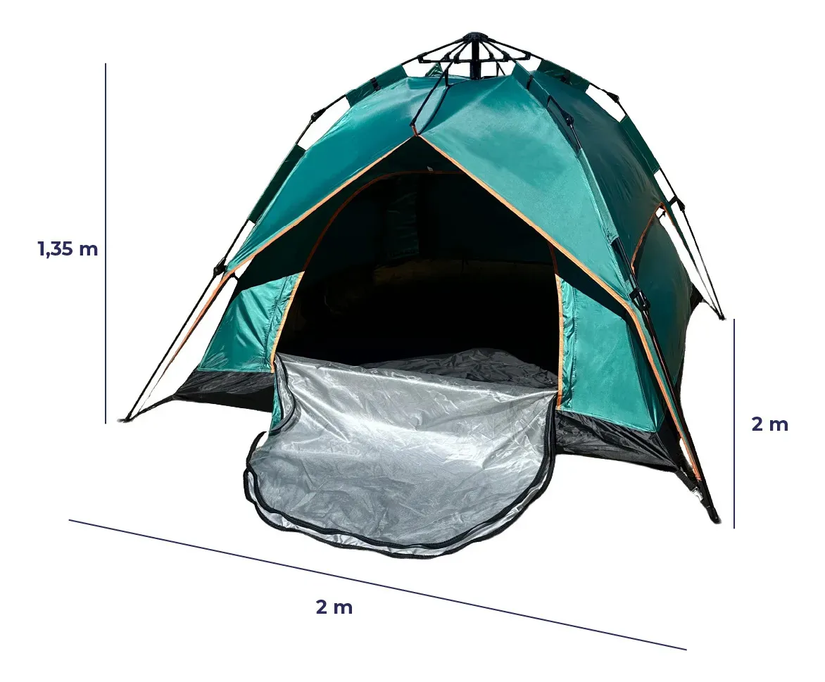 Carpa Verde Dakota Para Camping 4 Personas 2,00 X 2,00 X 1,35 M Con Techo Armado Automático