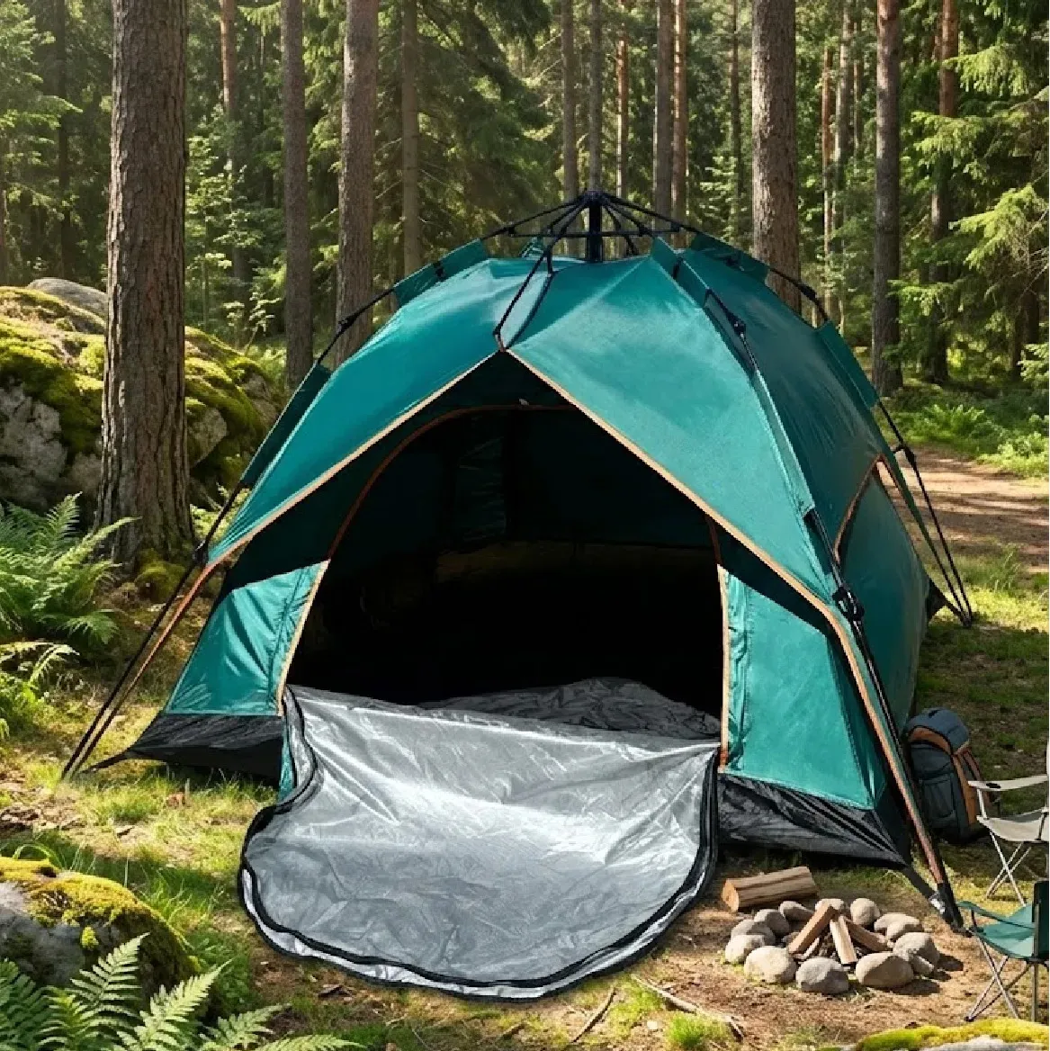 Carpa Verde Dakota Para Camping 4 Personas 2,00 X 2,00 X 1,35 M Con Techo Armado Automático