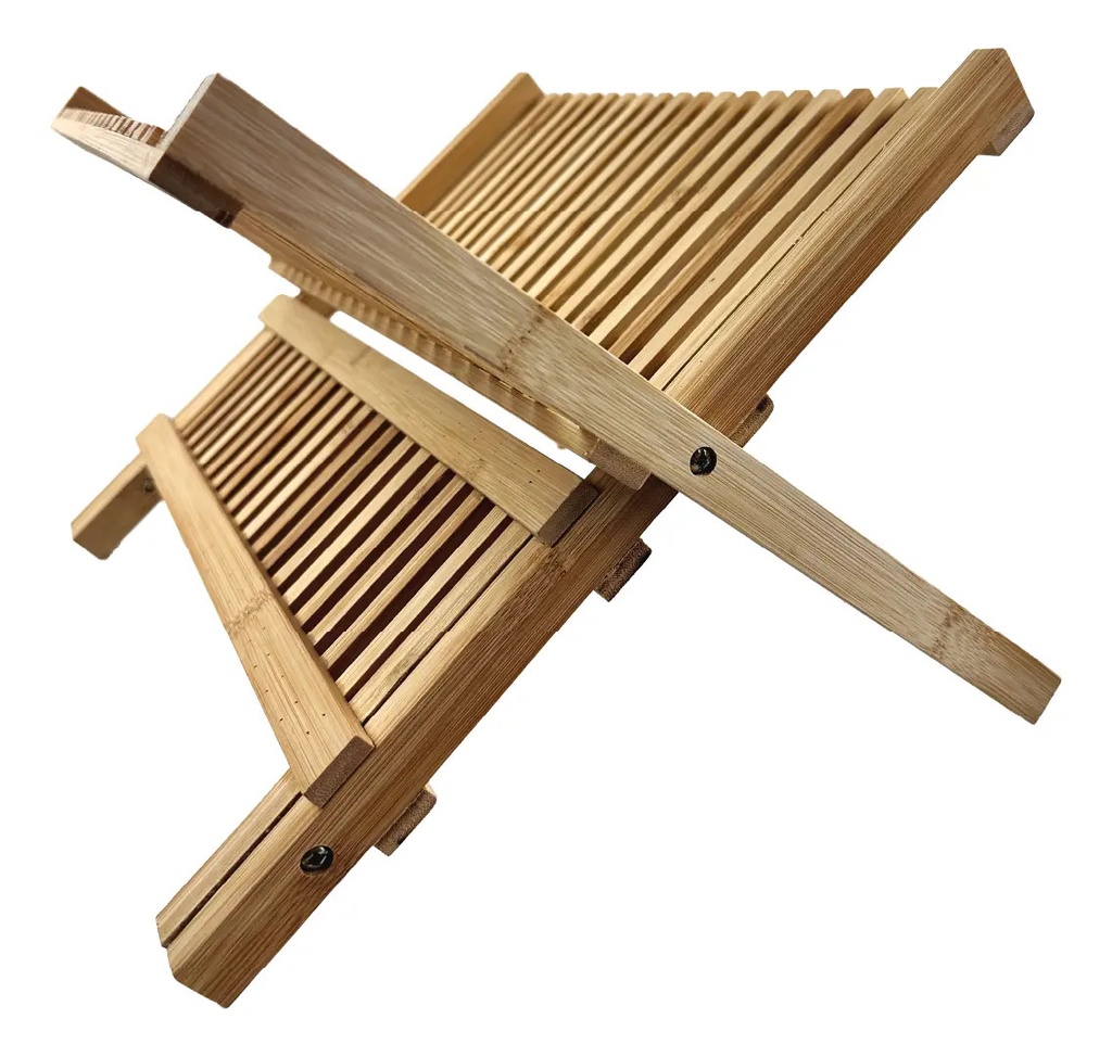 Seca Platos Escurridor De Madera Bambú Dakota 2 Niveles Plegable Marrón