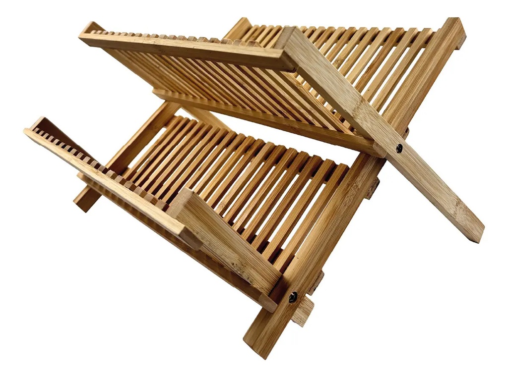 Seca Platos Escurridor De Madera Bambú Dakota 2 Niveles Plegable Marrón