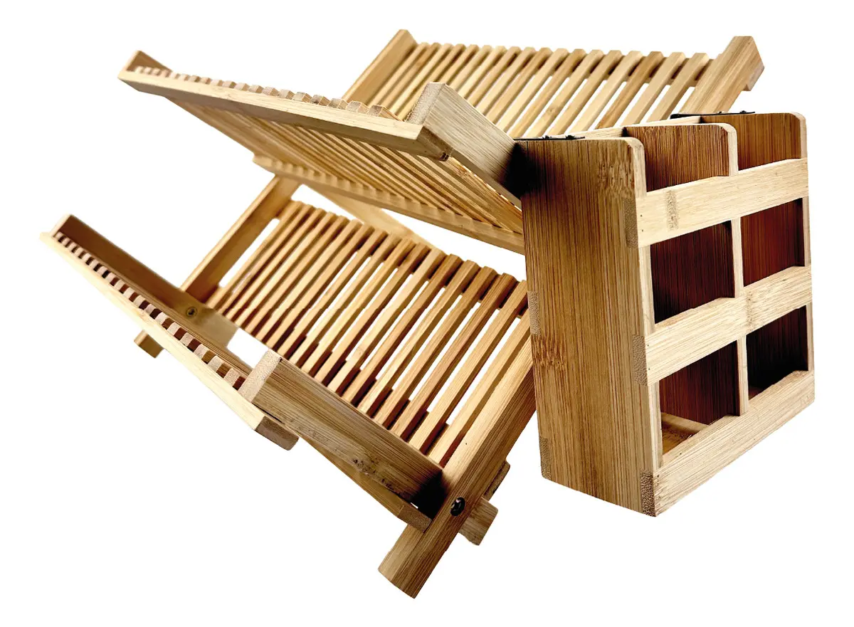 Seca Platos Escurridor De Madera Bambú Dakota 2 Niveles Plegable Marrón