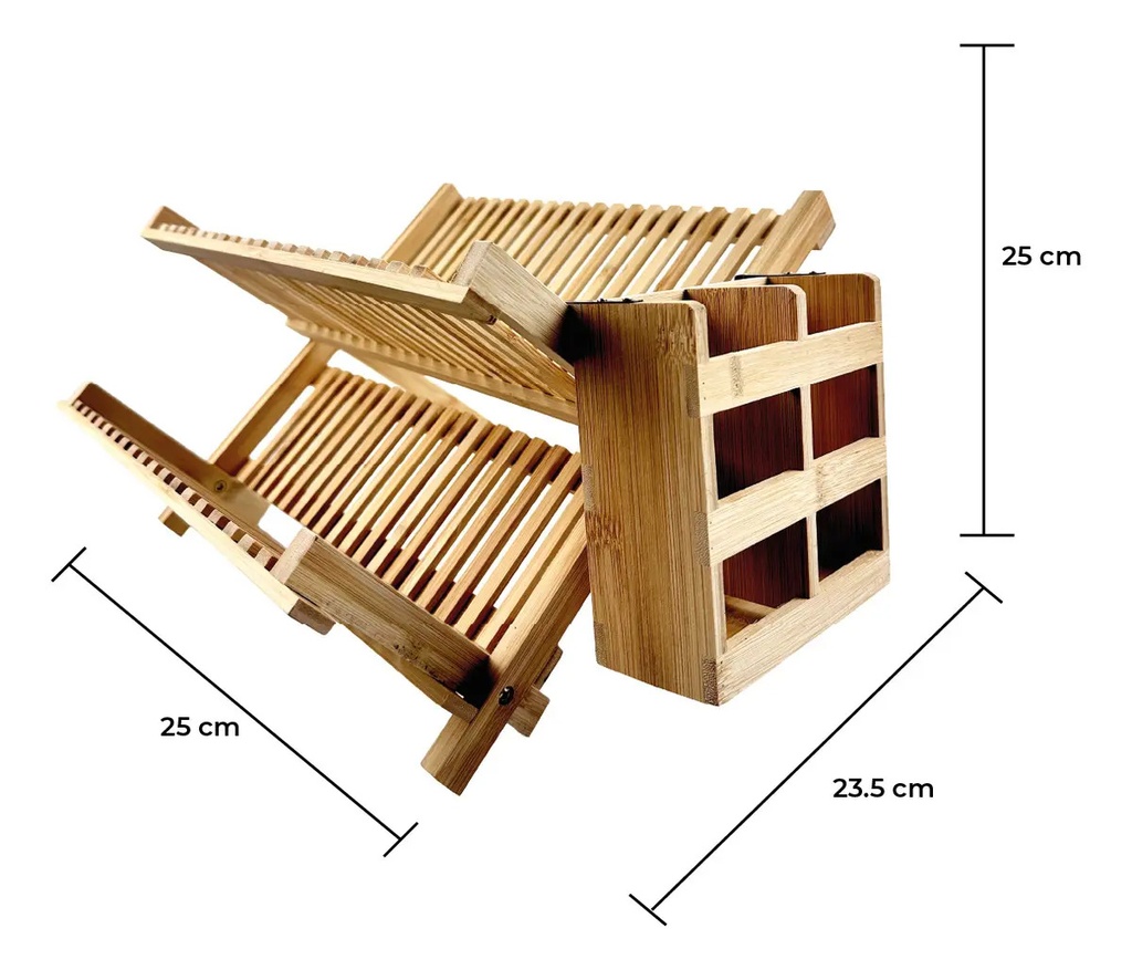 Seca Platos Escurridor De Madera Bambú Dakota 2 Niveles Plegable Marrón