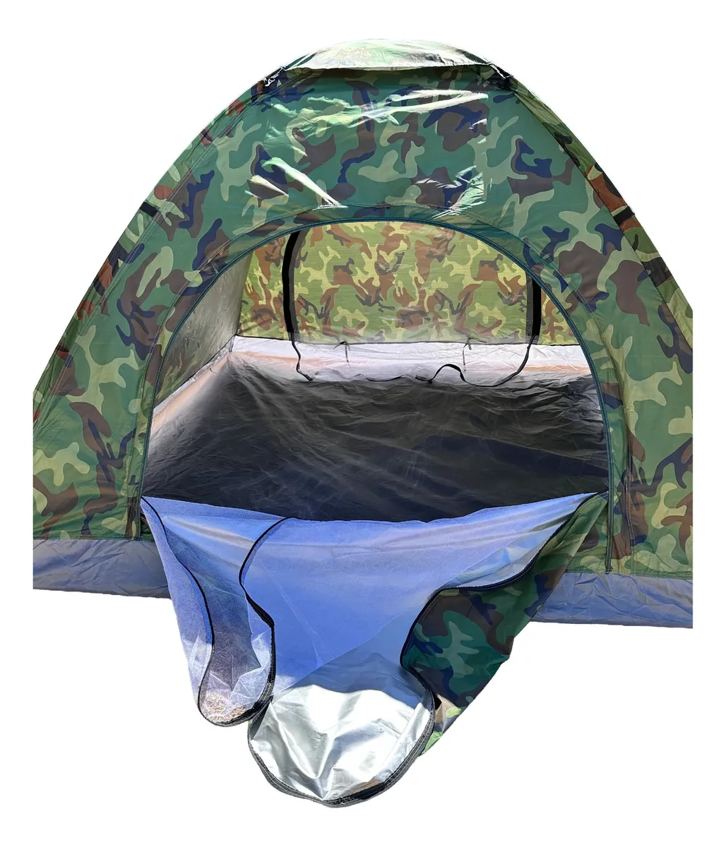 Combo Carpa 4 Personas Autoarmable Camping 200x200x135cm + Colchon Inflable 2 Plaza Con Inflador Verde Militar2