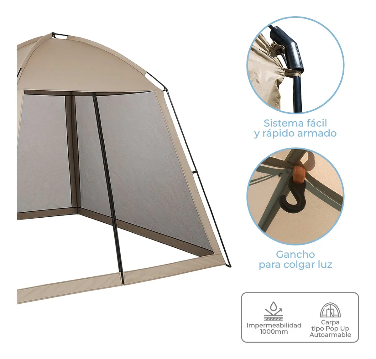 Carpa Gazebo Fácil Armado Dakota Con Mosquitero Ca33-215 Capacidad Para 6 Personas Color Beige
