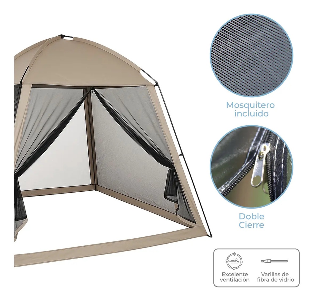 Carpa Gazebo Fácil Armado Dakota Con Mosquitero Ca33-215 Capacidad Para 6 Personas Color Beige