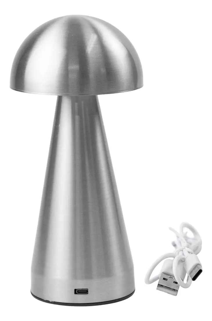 Lampara Velador Led Táctil Dakota Inalámbrico Usb 3 Intensidades De Color Diseño Hongo Gris Blanco