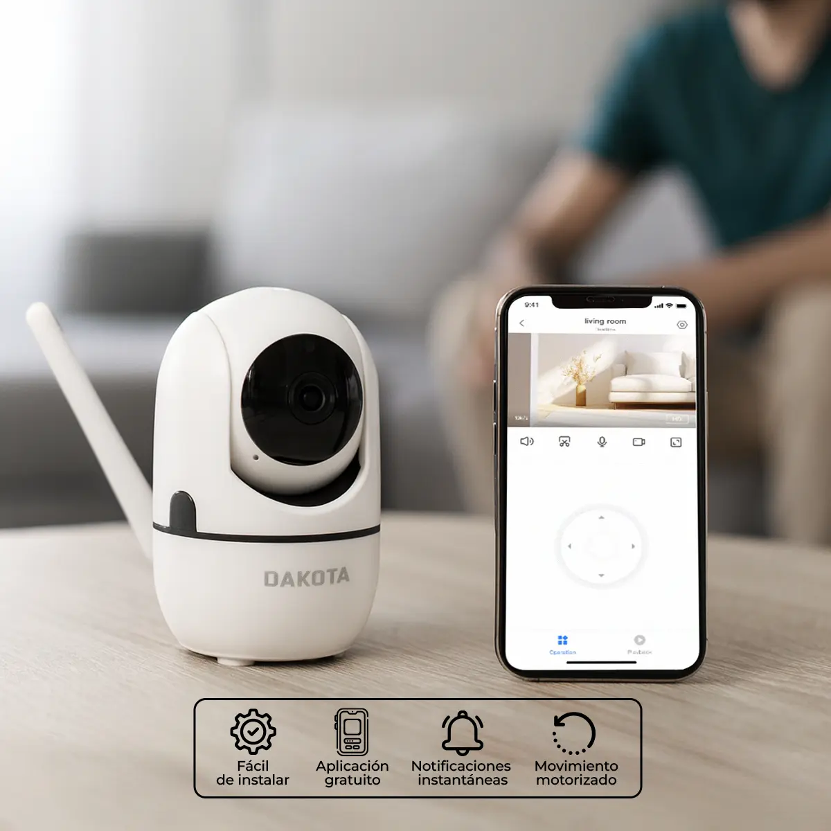 Cámara De Seguridad Ip Wifi Dakota 1080p Visión Nocturna Inalámbrica Interior Blanco