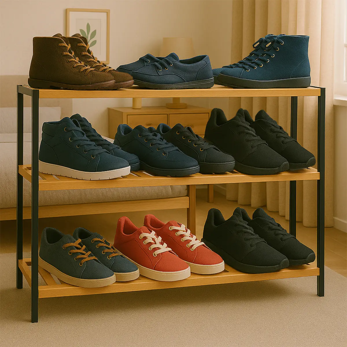 Organizador De Zapatos Dakota Tres Estantes De Bambú