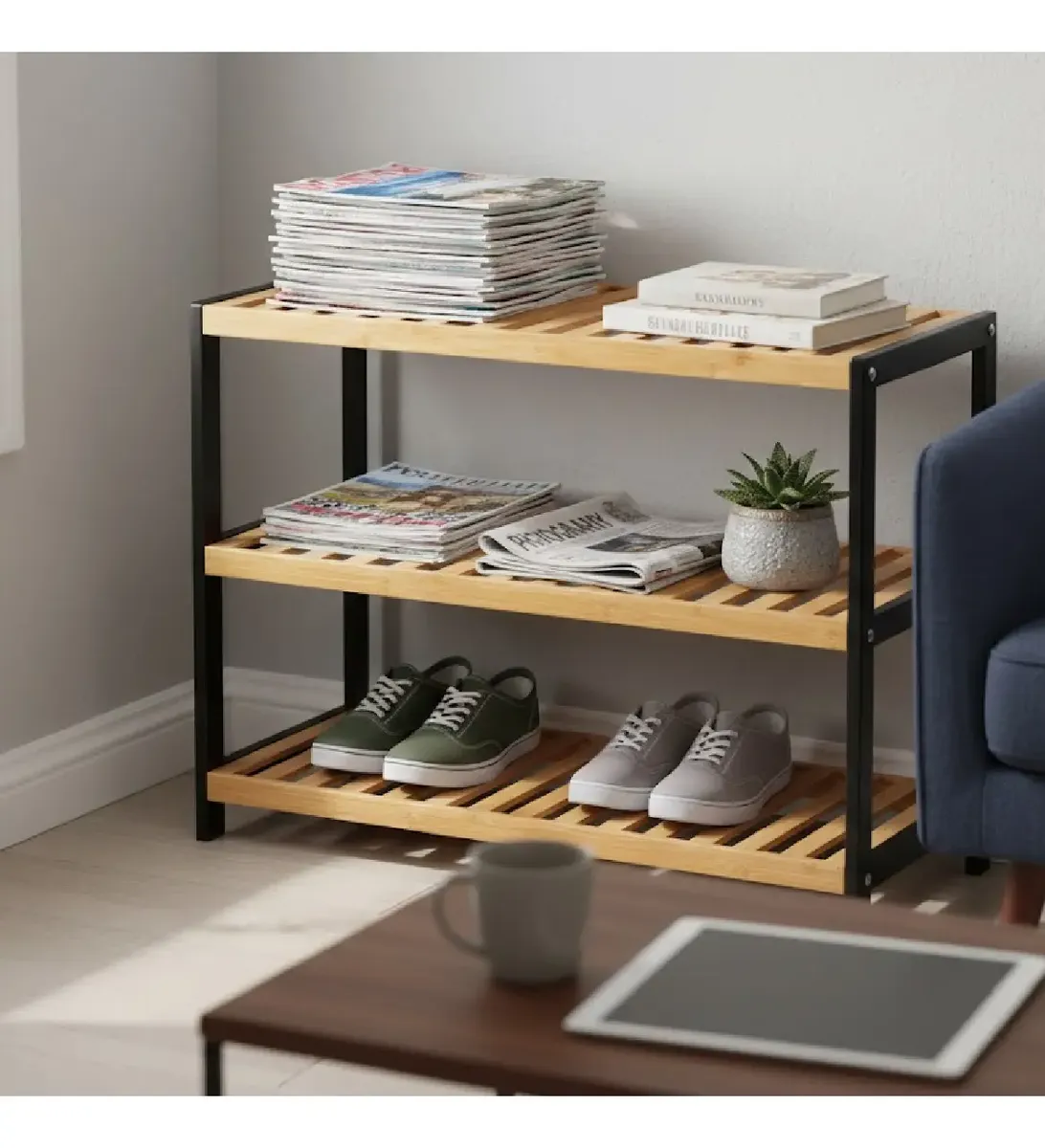 Organizador De Zapatos Dakota Tres Estantes De Bambú