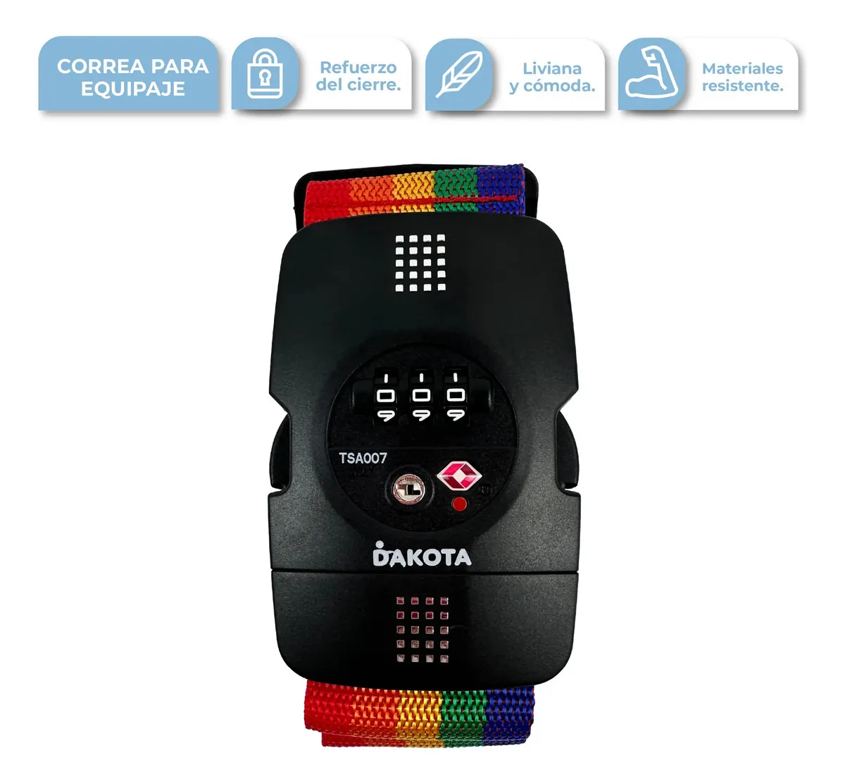 Correa De Seguridad Para Valijas Dakota Con Combinación Numérica Ajustable De 3 Metros En Color Multicolor Lisa