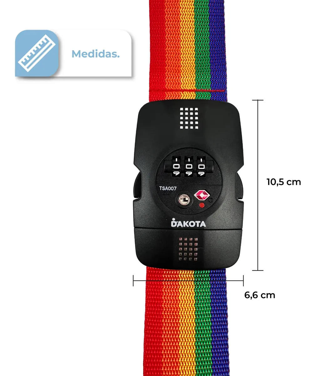 Correa De Seguridad Para Valijas Dakota Con Combinación Numérica Ajustable De 3 Metros En Color Multicolor Lisa
