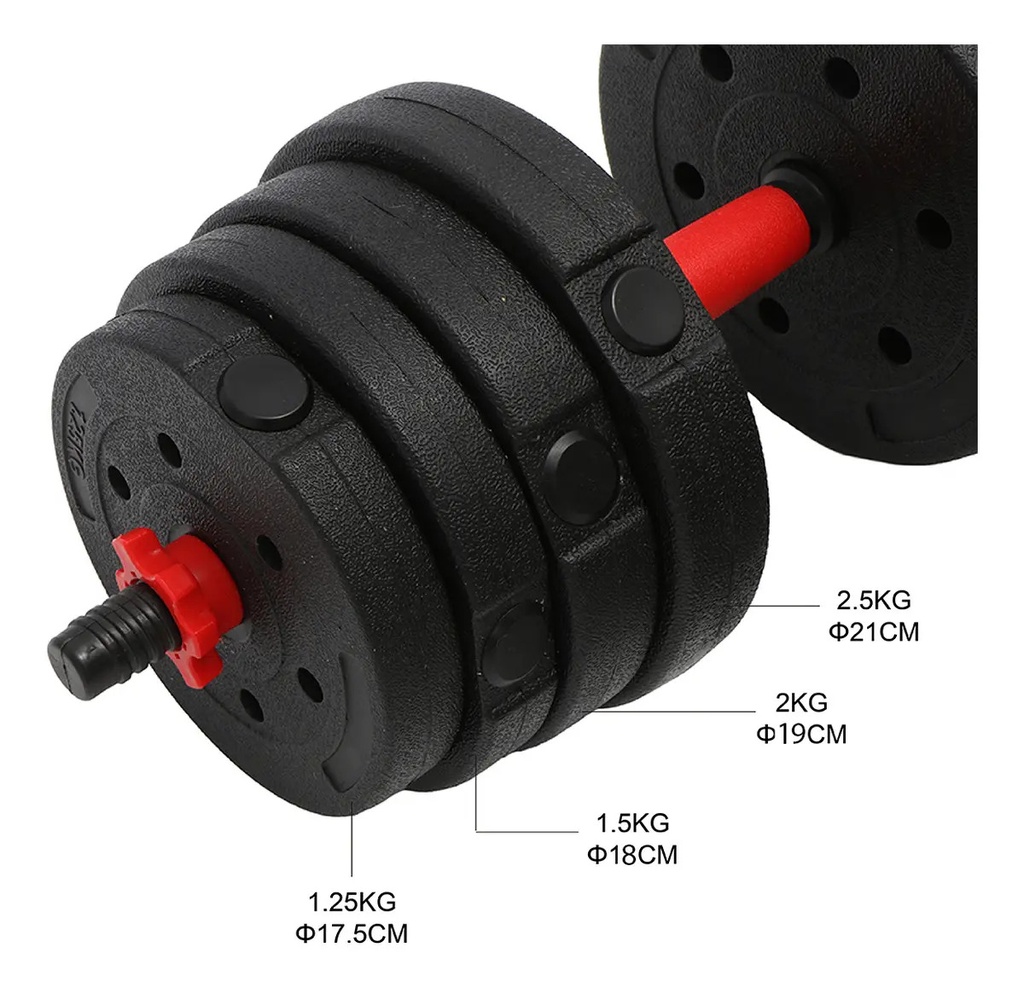 Kit Mancuernas + Pesas Rusas 30kgs Dakota Con Discos Pvc Con Tope A Rosca Negro