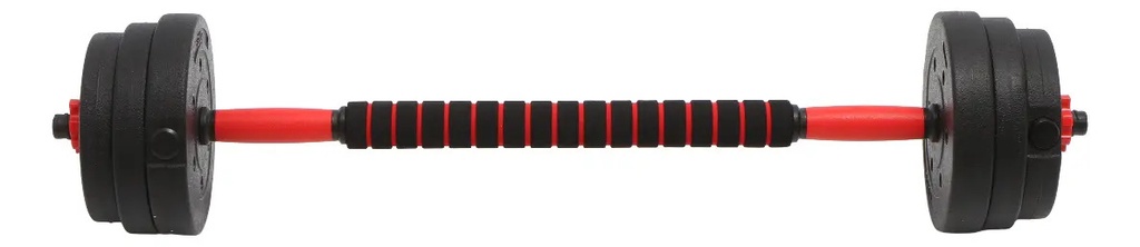 Kit Mancuernas + Pesas Rusas Dakota 20kgs Con Discos Pvc Con Tope A Rosca Negro-rojo