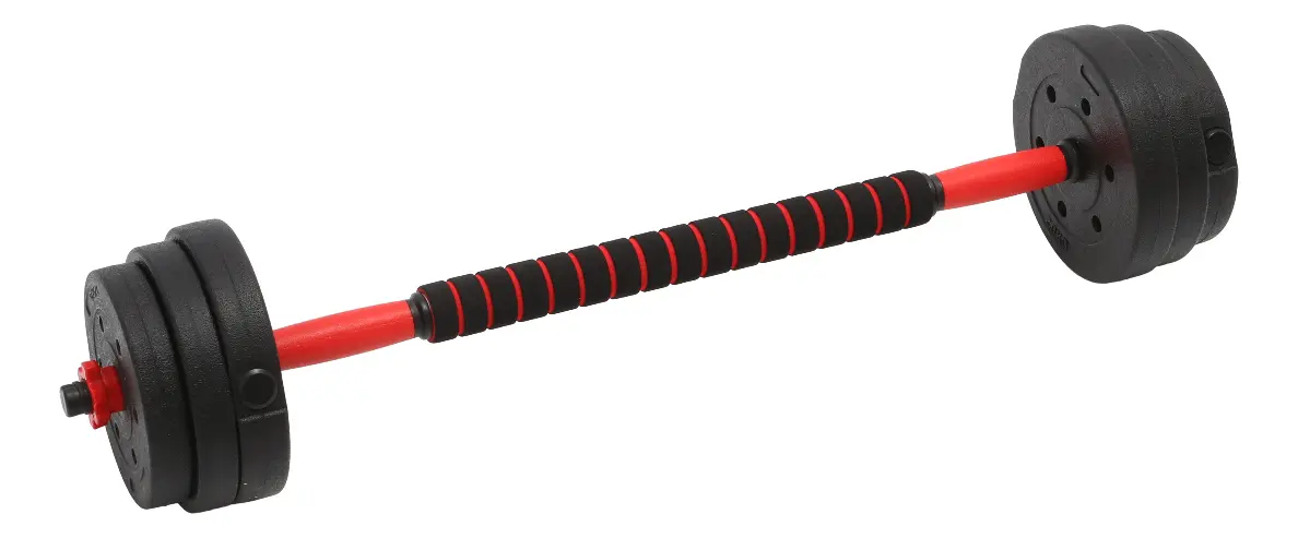 Kit Mancuernas + Pesas Rusas Dakota 20kgs Con Discos Pvc Con Tope A Rosca Negro-rojo