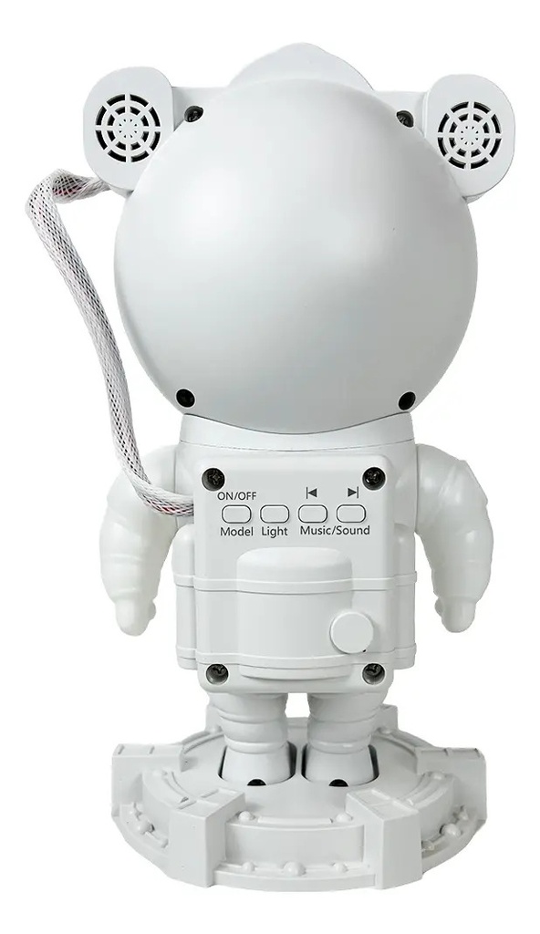 Astronauta Proyector Velador Con Parlante Dakota Galaxia Estrellas Lampara Luz Led Estéreo Control Remoto Estructura Blanca