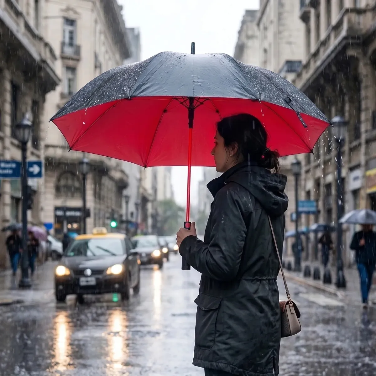 Paraguas Automático Dakota Plegable Reforzado Negro Y Rojo Premium